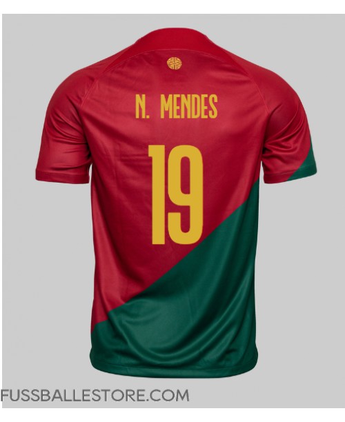 Günstige Portugal Nuno Mendes #19 Heimtrikot WM 2022 Kurzarm